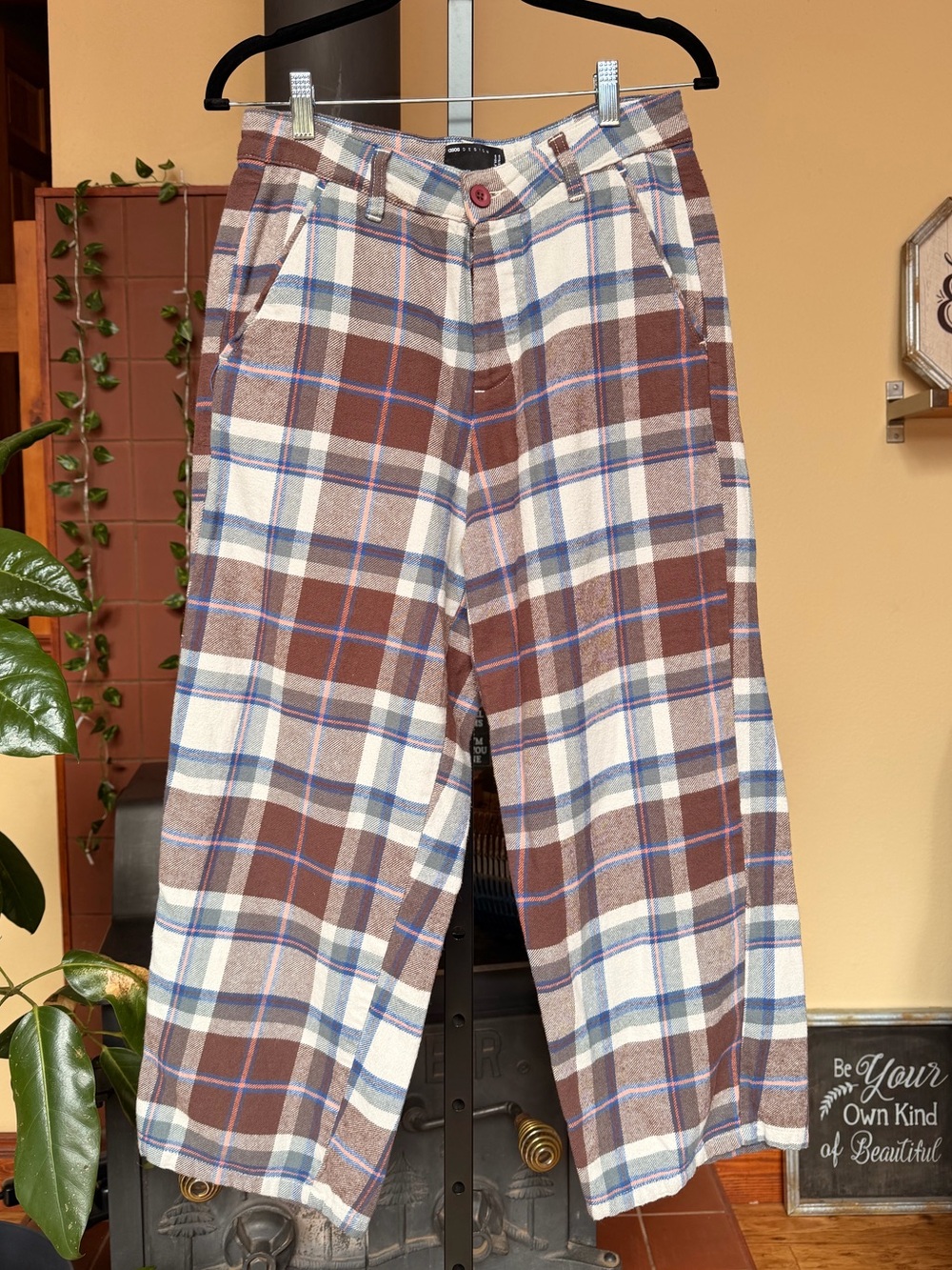 #322- ASOS Brown Plaid Wide-Leg Jeans
